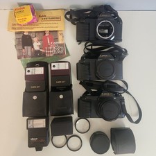 Canon T50 35mm Film Camera Lot Flashes Lenses Cases Filters Case Working