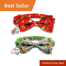 2 Pack Christmas Cat Collar with Bow Tie, Santa and Gingerbread Holiday Desig...