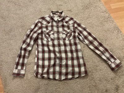 AMERICAN EAGLE Herren weiß,rot,schwarz Kariertes Hemd M Langarm Knopfverschluss