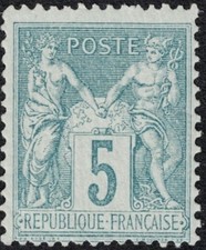 Timbre France Année 1876 N°75 Paix et Commerce - Type Sage 5c. Neuf**