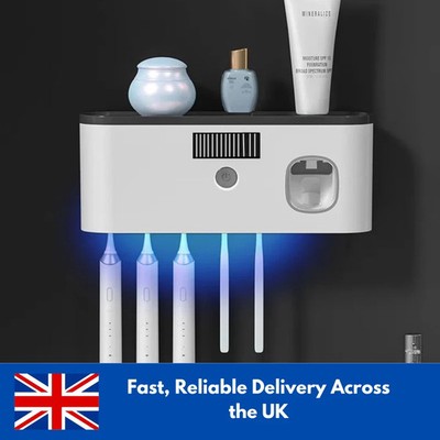 Rechargeable UV Light Sterilizer Toothbrush Holder Cleaner Toothpaste Dispenser