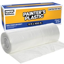Painter's Plastic Film, 400' Length x 9' Width High, High Density Painters Pl...