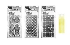 Tim Holtz Layering Stencil Collection - 3 Stencils Floral, Feather, and Labels