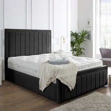 New Manor Bed Frame with Ottoman Storage and Mattress Upholstered Plush Velvet