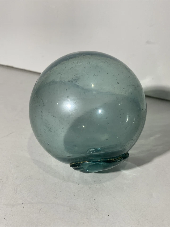 "Red de pesca de vidrio acuático soplado a mano japonesa de 3,5"" bola flotante globo azul de colección" Foto 2 de 4