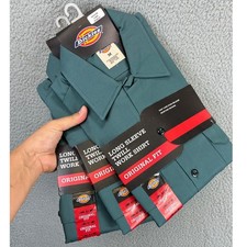 Dickies Twill Work Shirt Mens M Green Original Fit Button Up Long Sleeve NWT