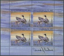 2001 CANADA-P.E.I. WILDLIFE FED, NORTHERN PINTAIL, ARTIST SIGNED M.S., VD.#PEW7c