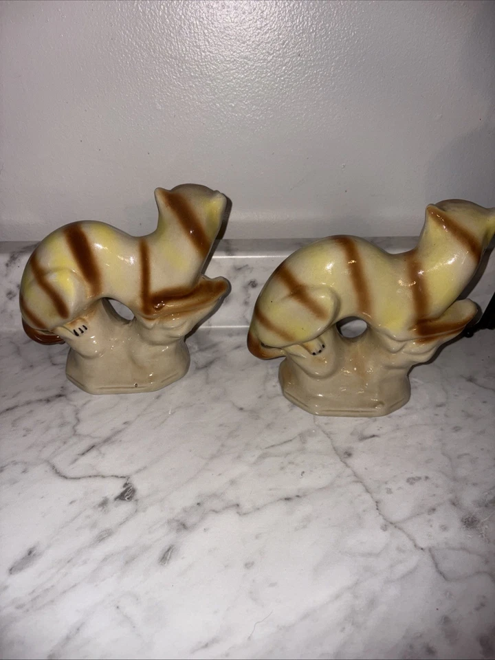 Par de estatuillas vintage de gatos a rayas de tigre Puma Jaguarundi hechas en Brasil 6" H Foto 2 de 4