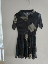 Urban Outfitters Dottie Collard Mini Button Front Mesh Geometric Dress Medium