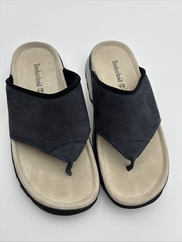 Timberland Women Platform Thong Sandals Navy Blue Leather Slides 74306 Size 6.5M