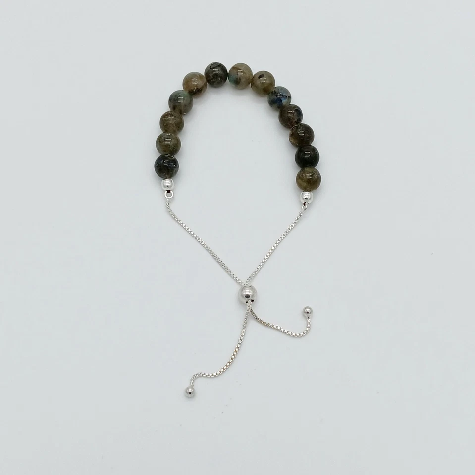 Brazalete Bolo con cuentas de labradorita malgache en plata de ley Foto 3 de 4