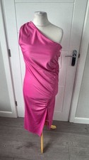 Primark Pink Satin One Shoulder Ruched Bodycon Midi Party Dress M UK 12-14 B24