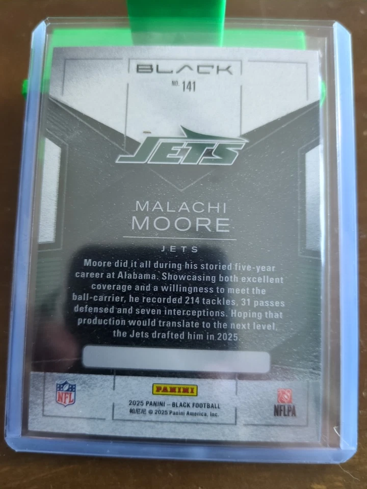 2025 Panini Black RC Malachi Moore Emerald Exclusive 1/15 #141 NY Jets - Image 2 of 2
