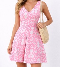 Gap 100% Linen Pink White Dress Womens 4 Fit Flare Pockets Summer