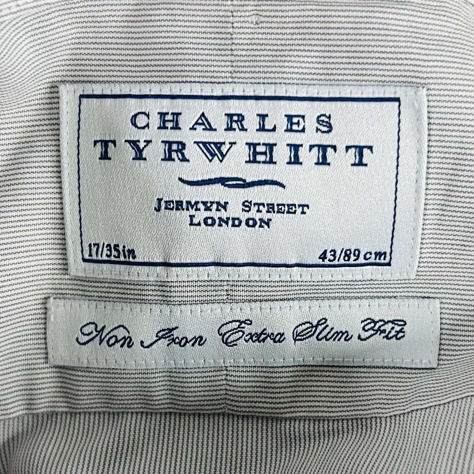 Camisa de vestir Charles Tyrwhitt 17 35 sin hierro extra ajustada gris blanco a rayas Foto 3 de 4