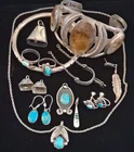 99g Old Pawn LOT Vintage Navajo Sterling Silver Turquoise BELL Pendant CUFF