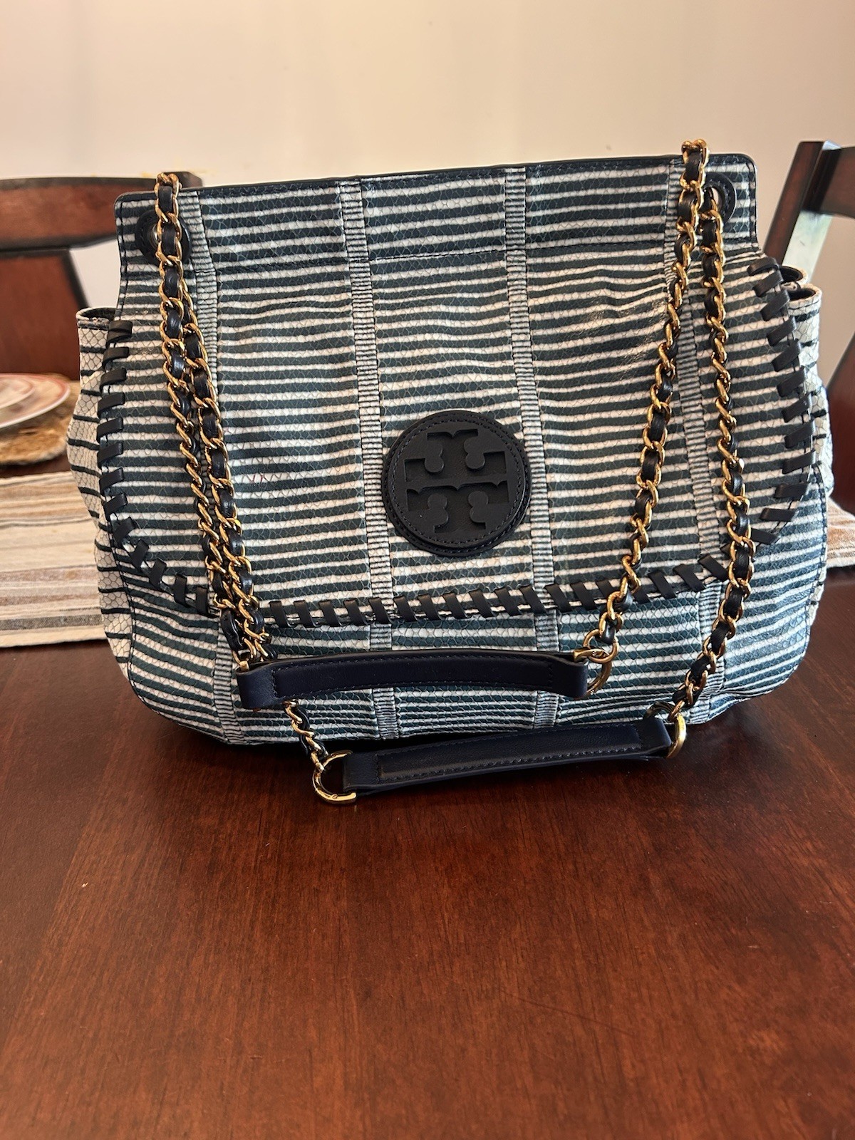 Tory Burch Marion Leather Python Snake Print Satc… - image 2