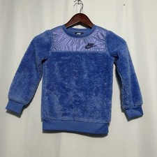 Nike Girls Sportswear Sherpa Fleece Pullover Sweatshirt Sz 4-5 Blue