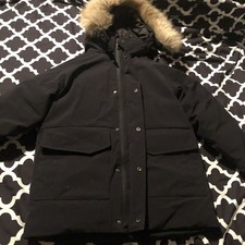 Zara Kids Boys Down Puffer Coat With Faux Fur Hood Black Elbow Full Zip Sz 9