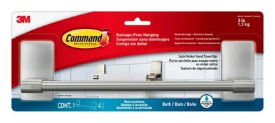 Command Hand Towel Bar Satin Nickel with 4 Water Resistant Command Strips, 9''...