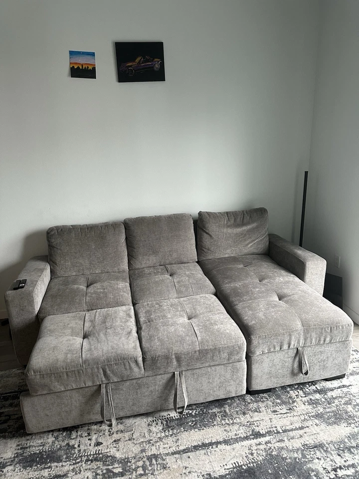 Sofá cama seccional de 78,75 pulgadas en forma de L sofá de 3 plazas con cama extraíble y puerto USB Foto 2 de 3