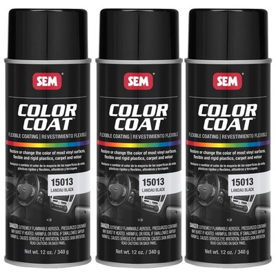 SEM Color Coat Landau Black Vinyl Spray Auto Paint 12 oz. SEM 15013, 3 Pack