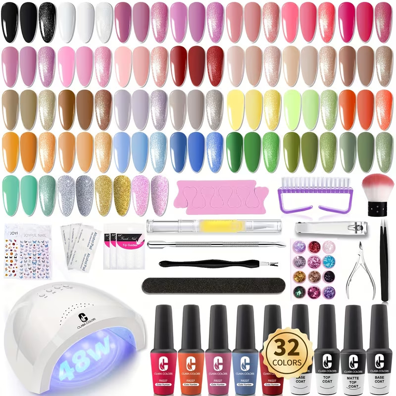 Clara Colors 32-Color Gel Nail Polish Kit Includes 0.47oz Bottles And a Light, F