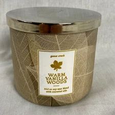 NEW Goose Creek Warm Vanilla Woods Soy Wax 3 wick Candle 14.5oz w/Essential Oils