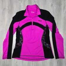 FILA Sport Women Track Running Jacket Pink Black 1/4 Zip Athletic Pullover Large