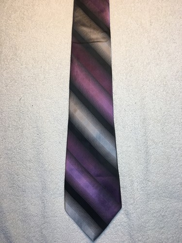 STAFFORD MENS TIE BLACK PURPLE GRAY STRIPED 3.75 X 61 - Picture 3 of 4