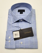 $195 New SCOTT BARBER Box Check Casual Button Shirt Men MEDIUM M Sky Blue White