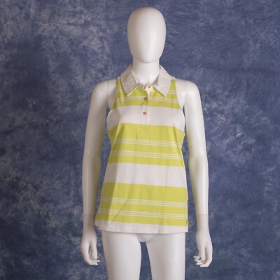 Maeve Anthropologie Rigby Polo Tank S Key Lime Green Striped Ribbed Knit NWT