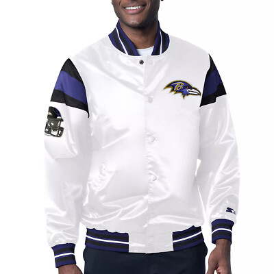 NEW 90s VINTAGE *STARTER* BALTIMORE RAVENS WHITE SATIN VARSITY