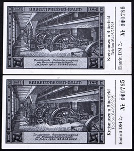 BITTERFELD 2pcs Museum Tickets 1921 Notgeld Art Reproduction Kreismuseum DM 2,-