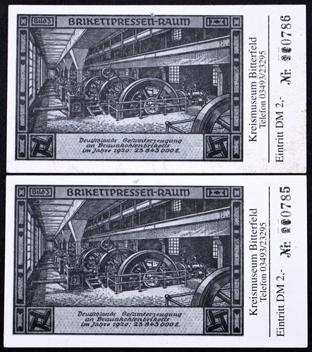 BITTERFELD 2pcs Museum Tickets 1921 Notgeld Art Reproduction Kreismuseum DM 2,-