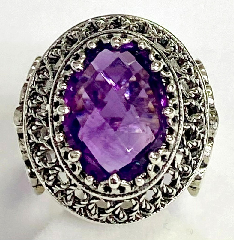 HSN Ottoman Jewelry Filigree Sterling Silver Oval Amethyst Ring Size 5
