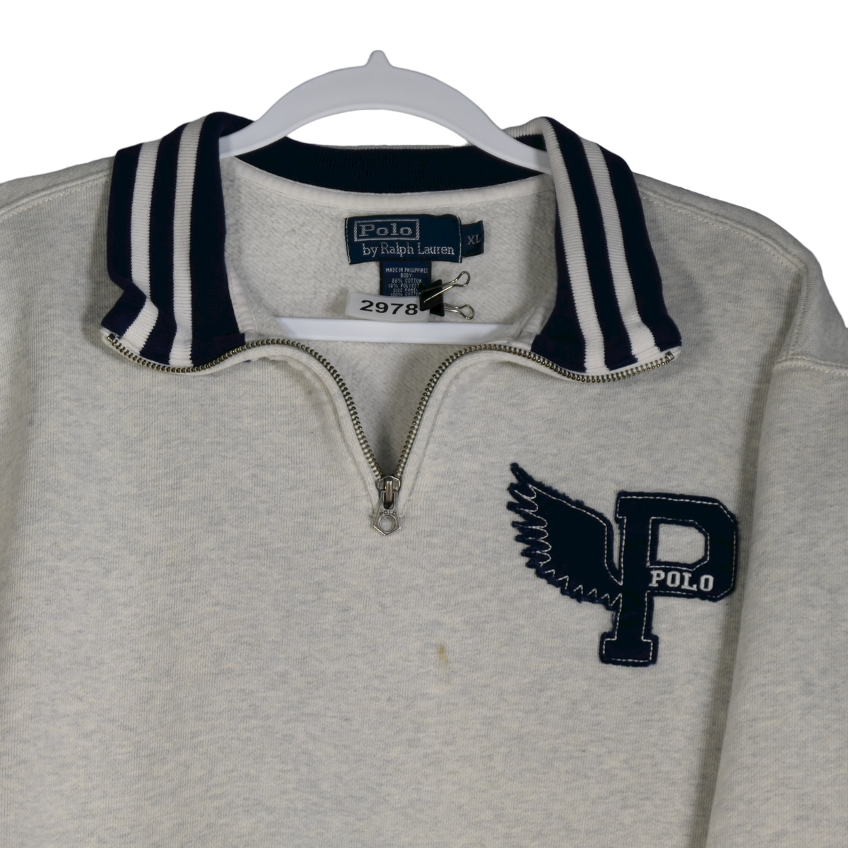 Vintage Polo Ralph Lauren Sweatshirt Mens XL Gray P Wing 1/4 Vintage Polo Ralph Lauren Sweatshirt Mens XL Gray P Wing 1/4