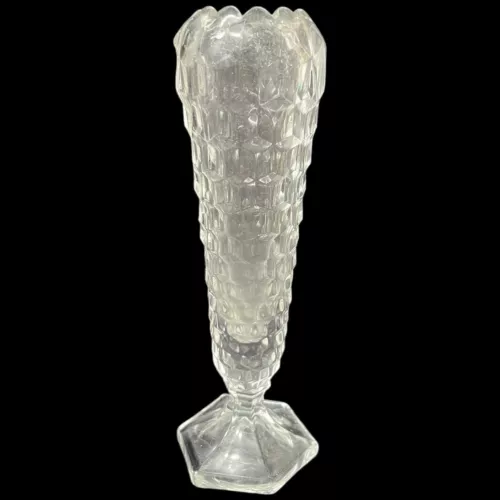 Vintage Fostoria AMERICAN Clear Pressed Glass Tall Cupped Rolled Bud Vase 8-1/2"