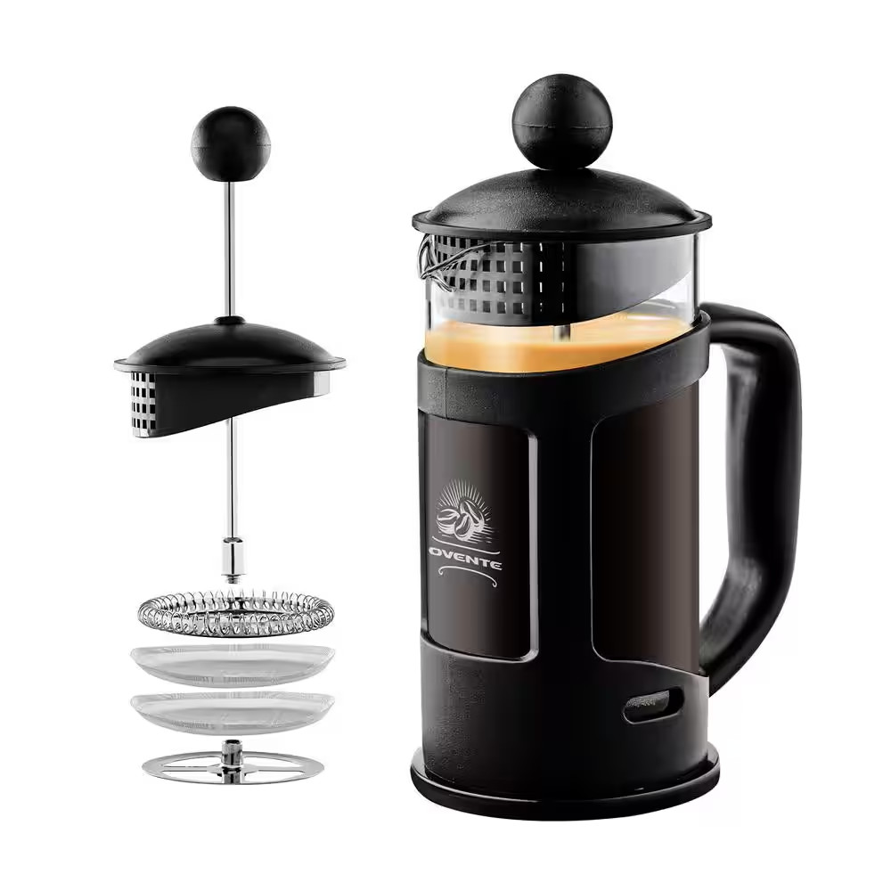 OVENTE 3-Cup Black French Press Cafetire Coffee and Tea Maker with Glass & Scoop
