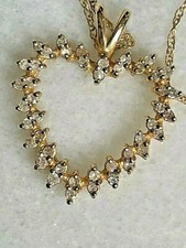 YELLOW GOLD  DIAMOND HEART PENDANT WITH CHAIN NECKLACE