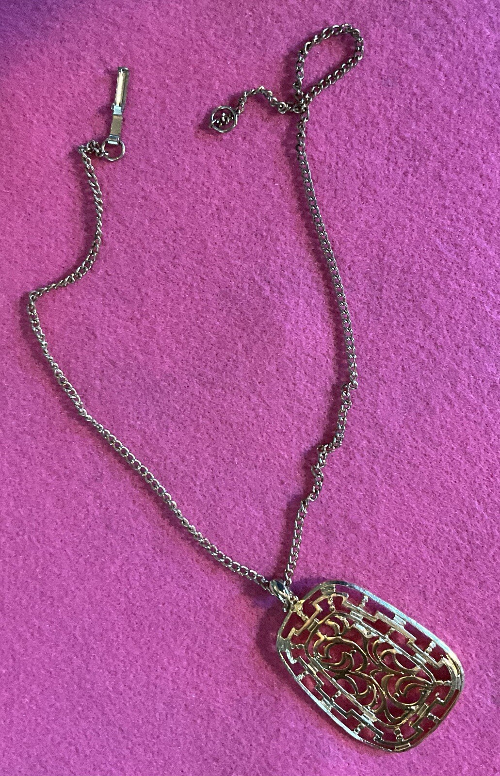 Vintage Statement Open Scrollwork Pendant Necklac… - image 1