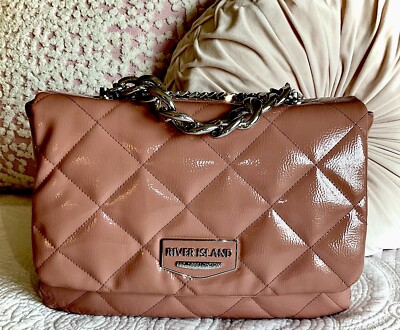 River Island Soft Dusty Pink Diamond Pattern Quilted Patent Handbag