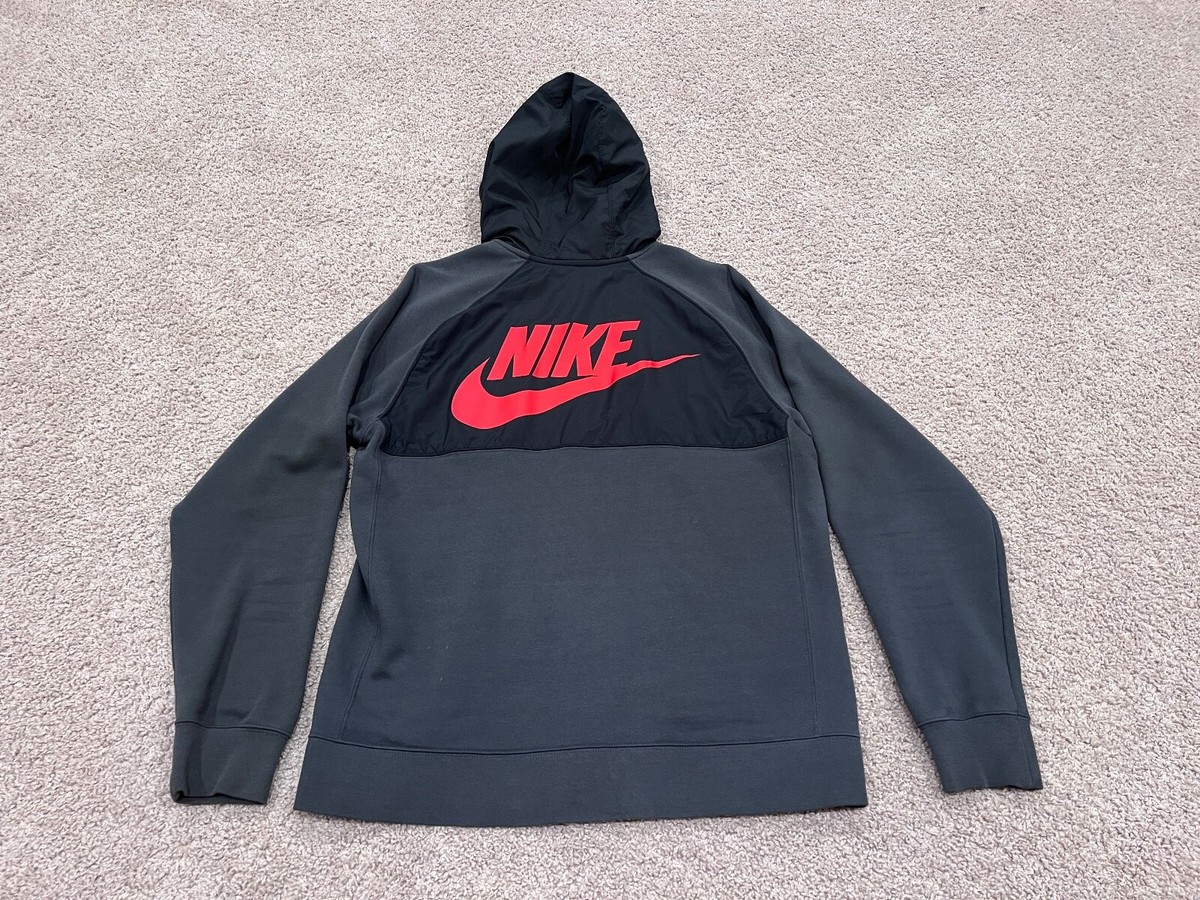 Nike black gray red retro swoosh fleece hoodie hooded sweatshirt