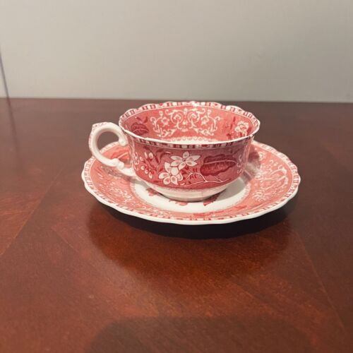 Spodes Camilla Copeland England pink Transferware Tea Cup & Saucer Set of 4 - Picture 2 of 18