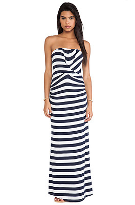 blue and white striped strapless dress Large / Navy main image 1
