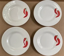* 4 * NEW Pottery Barn Red Chili Pepper Plates 8.5” Salad / Appetizer / Dessert