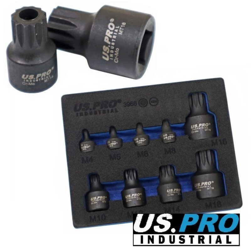 9pc Stubby Impact Spline Bit Socket Set M4 to M18 in EVA Foam Tray US PRO TOOLS
