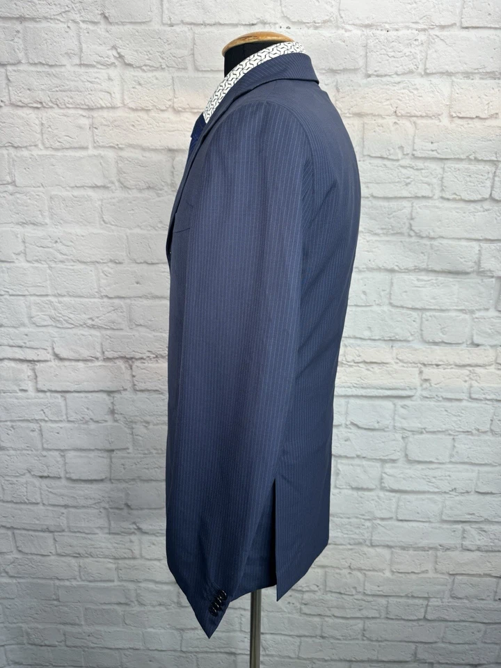 Blazer masculino CARUSO OLÍMPICO listra azul lã feito na Itália jaqueta 40R slim - Imagem 3 de 4