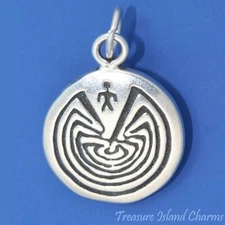 Man in Maze Labyrinth Native American Symbol 925 Solid Sterling Silver Charm