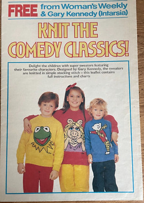 STRICKANLEITUNG Kermit der Frosch Miss Piggy Rupert Bär Intarsien Pullover Cartoon